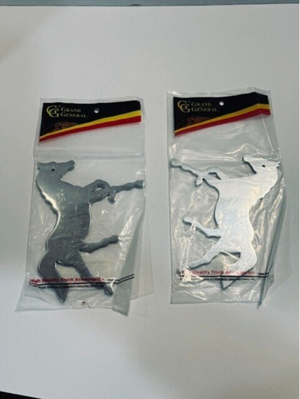 Grand General Chrome Horse Emblem Pair 90473 90474 Mud Flap Cut Out LH RH 4.5x6